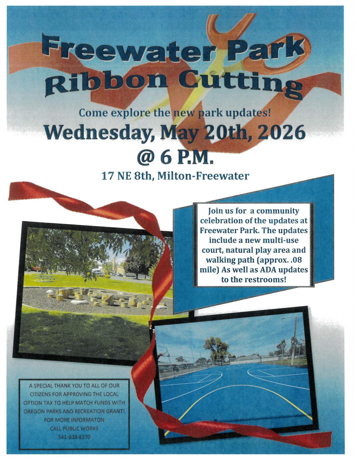 May 20, 2026 - Freewater Park - Ribbon Cutting Ceremony